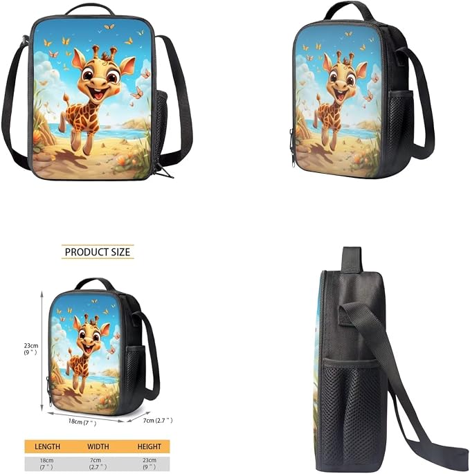 Giraffe Backpack for Girls Kids Backpack with Lunch Box Water Bottle Carrier and Cute Pencil Case 4PCS Set Bookbag with Front Pocket for School 17 inch Large School Bag for Elementary Girls - Image 4