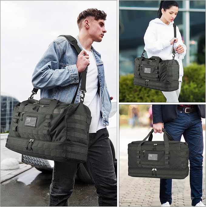 Travel Bag for Men Women, Gym Bag & Tactical Duffle Bags for Travel, Carry on with Toiletry Bag and Shoe Compartment, Weekender Overnight Trip with Wet Pocket for Workout Medical, Gray - Image 6
