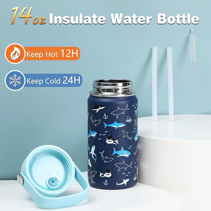 Bevalsa Kids Backpack for Boys with 14oz Insulated Bottle, School Bags for Kids & BPA-FREE Stainless Steel Metal Bottle with Straw Lid for Elementary Middle School Student (Shark) - Image 5