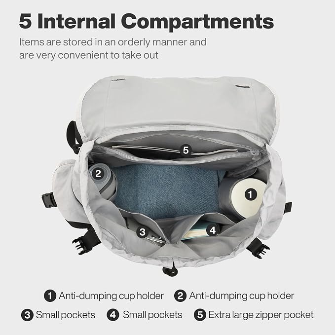 mixi Travel Backpack for Women Men, 18 Inch Carry On Laptop Backpack Flight Approved fits 16'' Laptop, Lightweight Waterproof Hiking Backpack Travel Outdoor Business Casual Daypack, Light Gray - Image 8