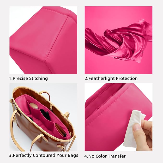 DGAZ Purse Organizer Insert Fits Neverfullbag Mini/PM/MM/GM，Silk Bag Organizer，Luxury Handbag & Tote Shaper（MM, Peach Pink） - Image 3