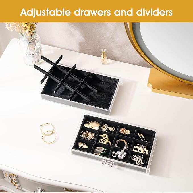 ProCase Earring Holder Organizer Jewelry Box with 3 Drawers, Acrylic Clear Earring Case with Adjustable Velvet Trays for Women - Black, 3 Layers - Image 2