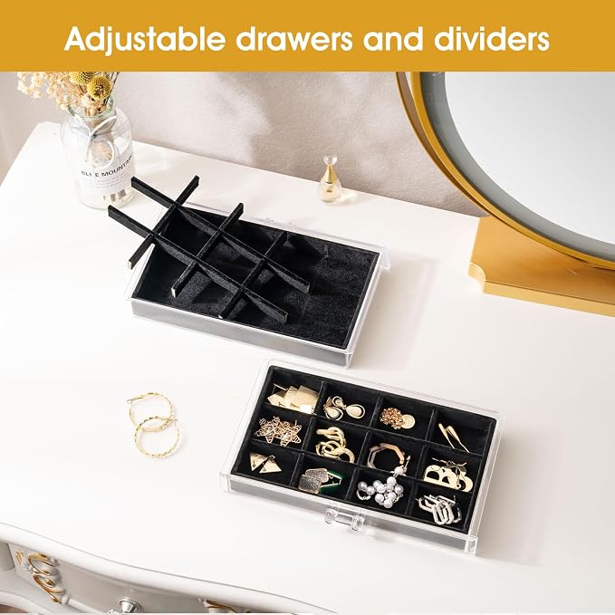 ProCase Earring Holder Organizer Jewelry Box with 5 Drawers, Acrylic Clear Earring Case with Adjustable Velvet Trays for Women - Black, 5 Layers - Image 2