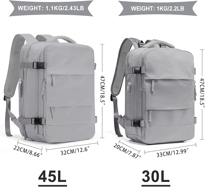 coowoz Large Travel Backpack For Women Men, Carry On Backpack,Hiking Backpack Waterproof Outdoor Sports Rucksack Casual Daypack Expandable Heavy Duty Extra large Backpack Grey Expansion - Image 3