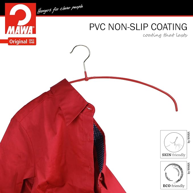 Mawa by Reston Lloyd, Euro Ultra-Thin Series, Non-Slip Space Saving Clothes Hanger, Style 40/PT for T-Shirts, Blouse, & Sun Dresses, Set of 180, Red - Image 3