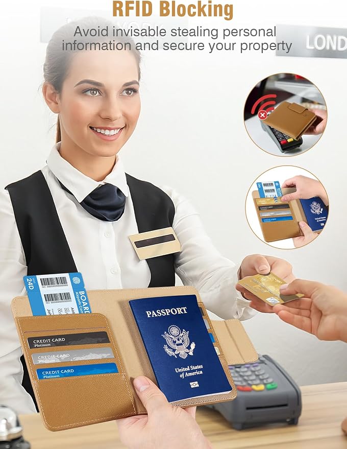 Miroddi Passport Holder for Travel, Works with Find My, Premium Leather Passport Wallet Card Holder for Men and Women, Trackable Passport Cover Case with 8 Card Slots, RFID Blocking, ID Window, Brown - Image 7