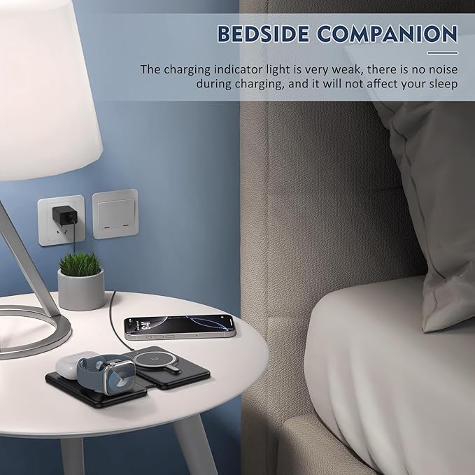 Wireless Charger iPhone - 3 in 1 Charging Station for Apple Devices for iPhone 17 16 15 14 13 12 Pro Max Plus - Foldable Magnetic Charging Pad for Apple Watch Series & Airpods Series