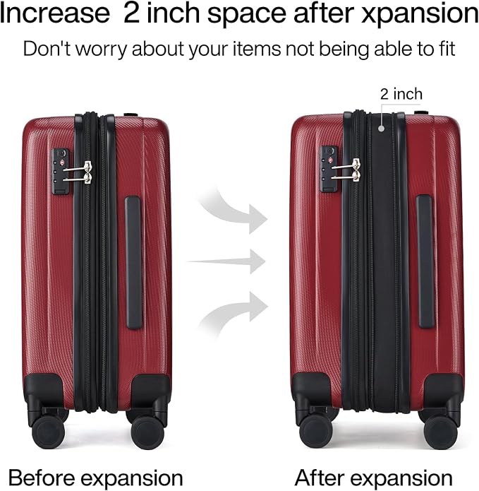 Hanke 24 Inch Expandable Checked Luggage Lightweight PC Hard Case Luggage Suitcases with Wheels TSA Luggage Rolling Large Suitcase Travel Luggage Bag for Go to University(Burgundy) - Image 3