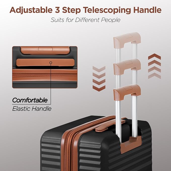 SHOWKOO Luggage Sets 3 Piece Hardside Expandable Suitcase with Double Spinner Wheels Tsa Lock Black (20in/24in/28in) - Image 5