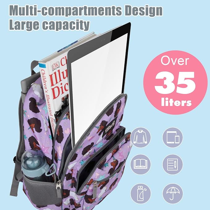 Tilami Rolling Backpack for Kids 18 Inch Double Handle Wheeled Bookbag for Boys & Girls for School & Travel,Brown unicorn - Image 4