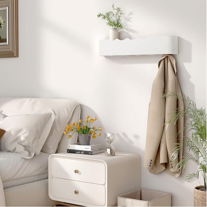 Wall Mounted Coat Rack with Shelf, Wooden Entryway Organizer with Hidden Metal Hooks for Hanging Coats Bags Keys, Modern Floating Shelf for Hallway Bathroom - Image 9