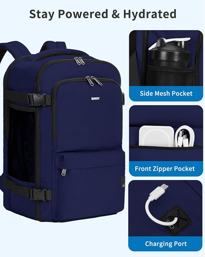 WANDF Travel Backpack For Spirit Airlines Personal Item Bag 18x14x8 with Wet Pocket, 17 Inch Laptop Backpack for Men Women | Frontier Airline Underseat Fit, Fits 17" Laptop, 180°Opening, Travel Backpack - Image 6