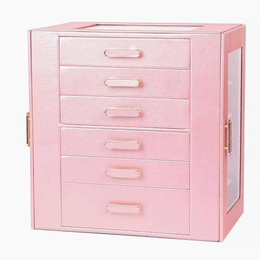 BOOVO Clear Lid Jewelry Box,6 Layers Jewelry Organizer Large Jewelry Storage Box with 6 Drawers,Jewelry Holder Organzier of Rings Earrings Necklace Bracelets for Women (Rose Gold, 6 Layer) by BOOVO