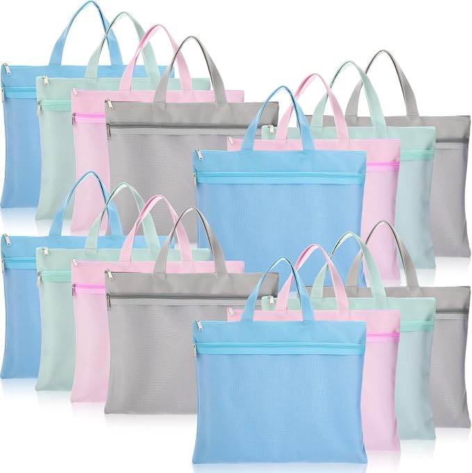 Zhehao 16 Pcs Student Book Pouches with Handle Waterproof Document Bag Sew Project Bag for Quilting Mesh Zipper Pouch File Artwork Storage Organize for A4 Files, 14 x 11 Inch by Zhehao