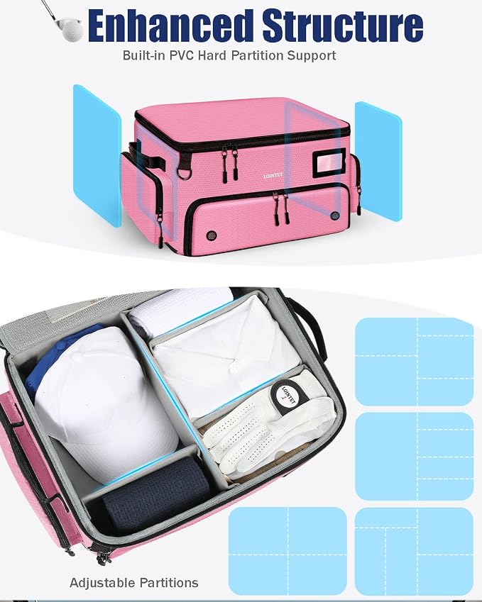 LOINTET Golf Trunk Organizer, Waterproof Car Golf Locker with Separate Ventilated Compartment for 2 Pair Shoes, Golf Storage for Balls, Tees, Cap, Clothes, Gloves, Accessories, Gifts for Men, Women - Image 4
