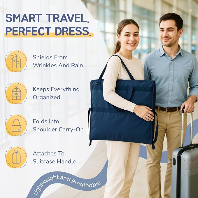 Wedding Dress Garment Bag 72" – Waterproof Trifold Travel Garment Bag for Bridal Gown with Shoulder Strap, Suitcase Sleeve & Accessory Pockets – Fits Full Skirts, Oxford Fabric, Carry Handle - Image 2