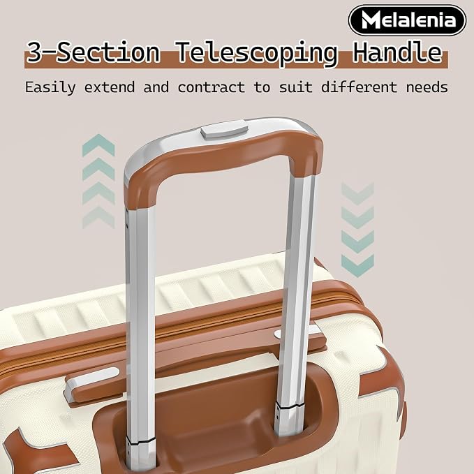 Melalenia Luggage Sets 4 Piece Hard Shell Carry on Suitcase with Spinner Wheels and TSA Lock, Lightweight Travel Duffel Bag for Women, Beige Brown - Image 6