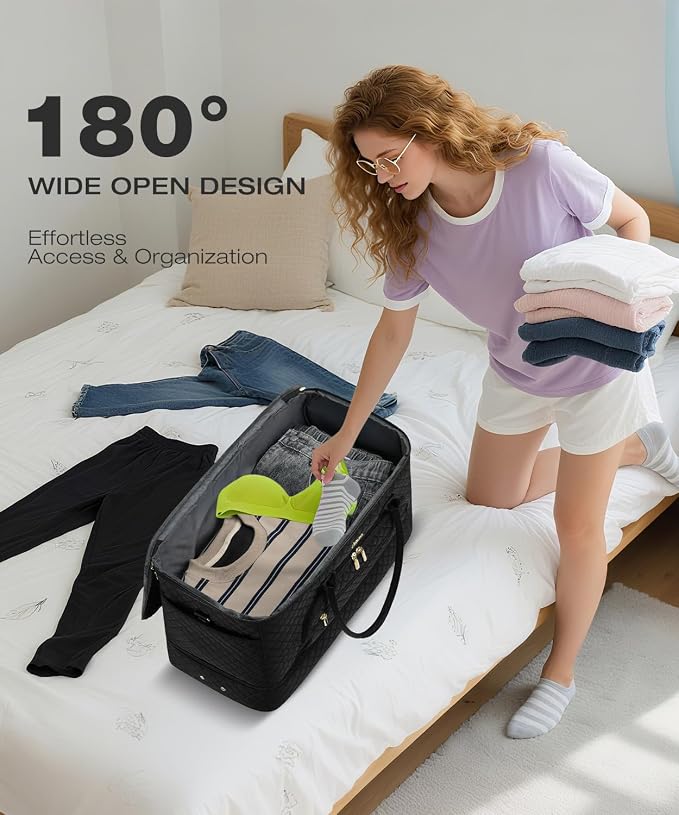 Travel Duffle Bag, Wide Open Large Weekender Bag for Women with Shoe Compartment, Carry on Overnight Bags with Toiletry Bag, Hospital Bag for Women Labor Delivery with Wet Pocket (Black) - Image 3