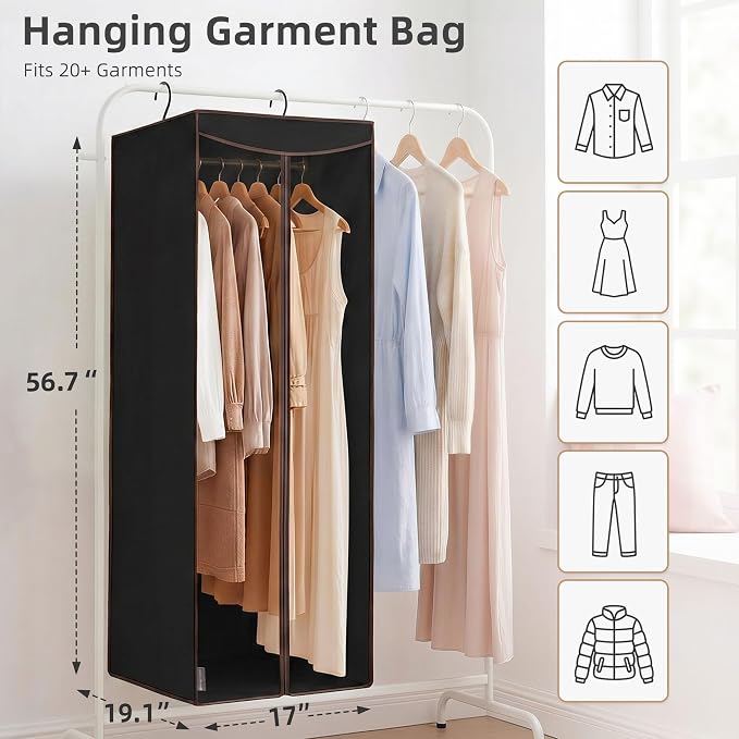 STORAGE MANIAC 57" Hanging Garment Bag Zipper Cover with Sealed Clear Window, Long Garment Cover for Closet Storage Wardrobe Clothes Protector, Large Garment Storage Bag for Dresses, Black，2-Pack - Image 2