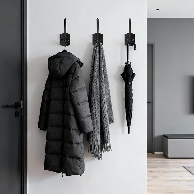 CBWLWJ 16 Pack Heavy Duty Metal Wall Hooks for Hanging, Wall Mounted Coat Hooks for Living Room, Bathroom, Kitchen – Hang Coat, Bag, Scarf, Towel, Hat, Key, Cup (Black) - Image 2