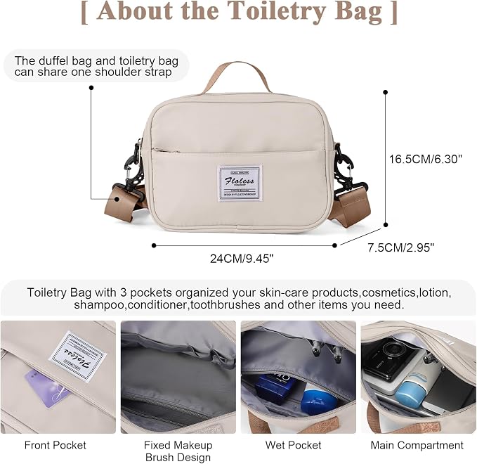 Travel Duffel Bag with Shoes Compartment,Weekender Bags for Women Travel | Overnight Carry-On Bag with Toiletry Bag, For Spirit Airlines 18x14x8 Personal Item Bag - Image 3
