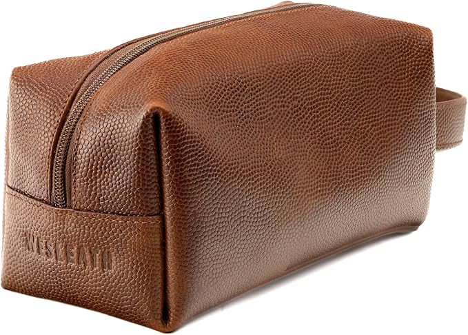 Leather Toiletry Bag for Men – Water Resistant Travel Dopp Kit - Premium Full Grain Leather Cosmetic Case- Perfect Gifts for Him - Mens Toiletry Bag (Honey) by FinecraftedLeatherGoods
