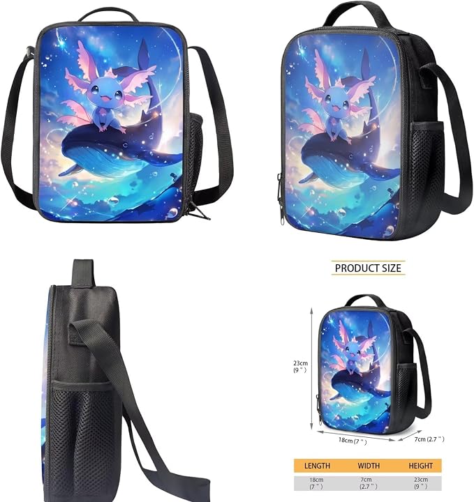 Blue Axolotl Backpack and Lunch Bag Set for Girls 6-8/5-7 Killer Whale Elementary School Bookbag for 1st Grade Galaxy Preschool Back Pack Lunch Box Pencil Case Water Bottle Holder 4 in 1 - Image 5