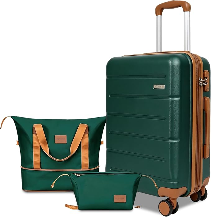 3-Piece Luggage Set with Carry On Luggage Set 22x14x9 Airline Approved, ABS Hardside Suitcase with 8 Spinner Wheels & TSA Lock, Expandable Suitcase for Men & Women (20/TB/DB Green) by VoytraLuggageSuitcase