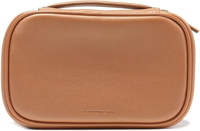 Leatherology Cognac Small Travel Organizer - Zipped mesh storage pocket, elastic loops for organization, compact travel size - Image 8