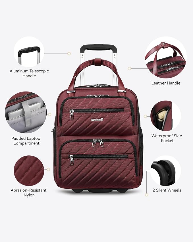 LUGGEX Underseat Carry On Luggage with Wheels, UDK Stylish Lightweight Under Seat Luggage, Soft Sided Personal Item Suitcase for Short Trip (UX-Core, Dark Scarlet, 16 Inch) - Image 3