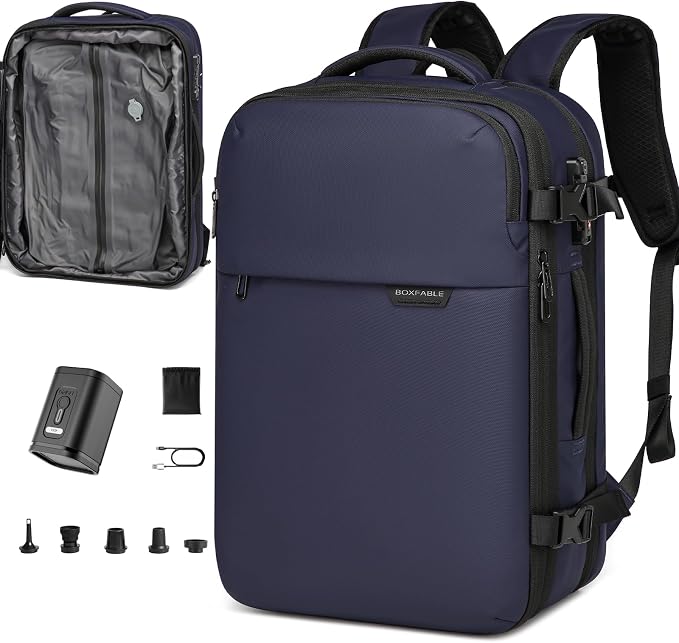 Vacuum Seal Travel Backpack 45L with Pump - Expandable Air Compression System, Water-Resistant Business TSA Lock, Laptop Backpack, Carry-On Suitcase Luggage, Gifts for Men by Unknown