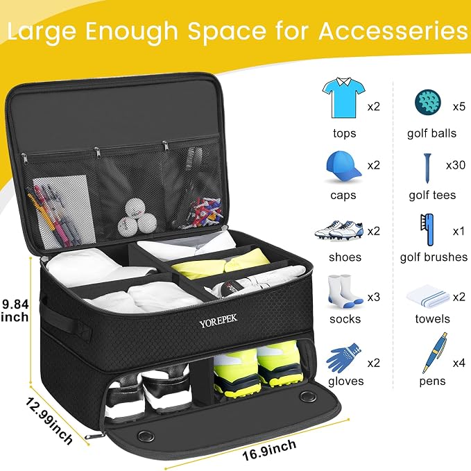 YOREPEK 2 Layer Golf Trunk Organizer, Golf Gifts for Men with Separate Ventilated Compartment for 2 Pair Shoes, Waterproof Car Trunk Locker for Balls, Tees, Clothes, Gloves, Gifts for Golfers - Image 4