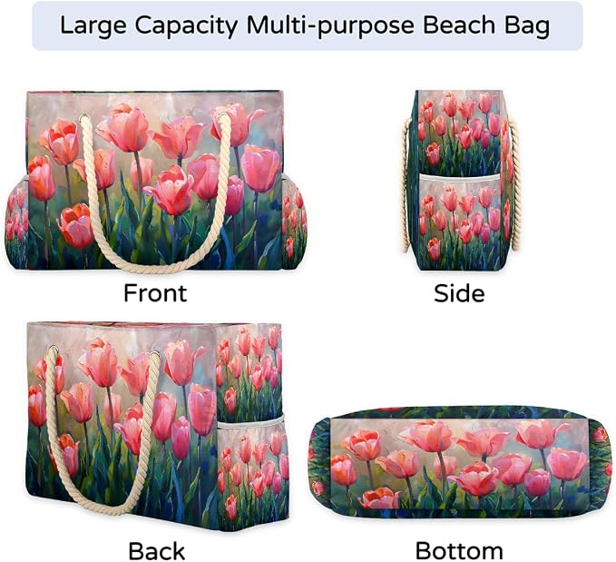 Large Beach Bag with Zipper Beach Bags for Women Water Resistant Swim Pool Bag - Image 5