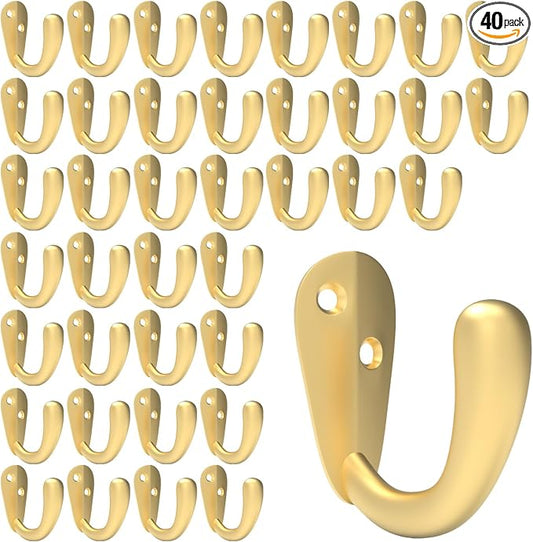 CBWLWJ 40 Pack Coat Hooks Wall Mounted Single Prong Robe Wall Hooks for Hanging Towel Hooks for Living Room, Bathroom, Kitchen, Bedroom for Coat, Bag, Scarf, Towel, Hat, Key, Cup (Gold) by CBWLWJ