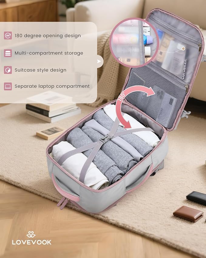 LOVEVOOK Travel Backpack for Women & Men, 40L Carry on Backpack Airline Approved, Large TSA Personal Item Travel Bag fits 17.3" Laptop, Business Weekender Bag for Essentials, 4Pcs - Image 6