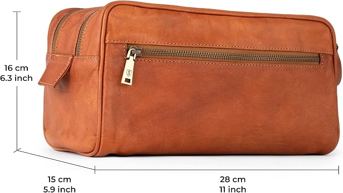 BERLINER BAGS Vintage Genuine Leather Toiletry Bag Tim XL, Large Capacity Cosmetics Bag for Men and Women for Travel, Gift for Dad - Brown - Image 8