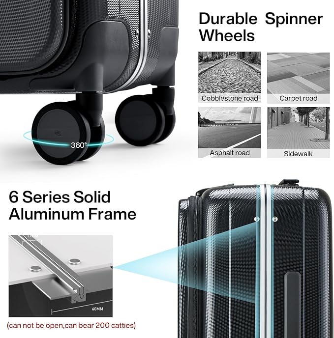 Hanke 20 Inch Carry On Luggage Hard Shell Suitcases with Wheels Luggage Suitcase Travel Luggage for Women Men Rolling Luggage Bags for Business Trip Weekender-Black - Image 5