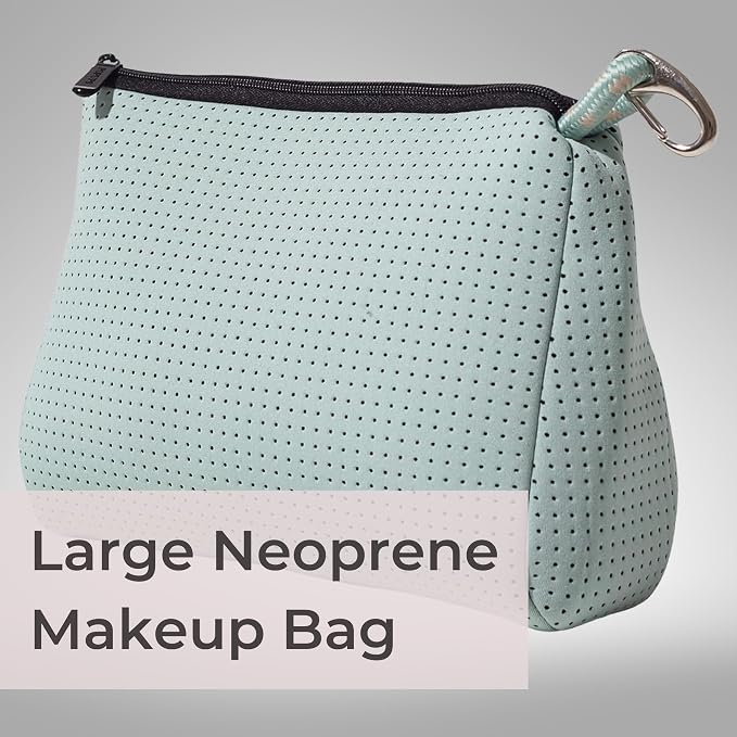 POPUPS Large Makeup Bag with Zipper - Waterproof Neoprene Cosmetic Bag 7.7 x 10.75 x 5 inches - Pouch Minty Green - Image 2