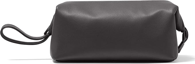 Leatherology Black Onyx Framed Toiletry Bag – Full Grain Leather Dopp Kit for Men with Wide-Mouth Opening, Interior & Exterior Zippered Pockets, Water-Resistant Lining by Leatherology