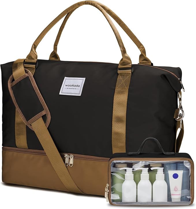 WOOMADA Weekender Overnight Bag for Women, Carry on Shoulder Travel Duffel with Shoes Compartment,Gym Bag with Toiletry Bag by WOOMADA