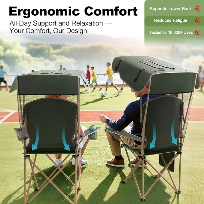 VTOY Portable Camping Chair with Canopy - Folding Chair with Canopy, Durable 600D Oxford Canopy Chair for Camping, Beach, Picnics, Fishing & Sports - Image 7