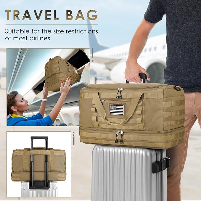 Travel Bag for Men Women, Gym Bag & Tactical Duffle Bags for Travel, Carry on with Toiletry Bag and Shoe Compartment, Weekender Overnight Trip with Wet Pocket for Workout Medical, Brown - Image 5