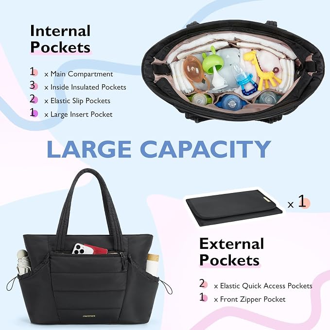 mommore Diaper Bag Tote with Stroller Organizer Puffer Bag Large Capacity Baby Bag with Changing Pad for Travel, Hospital - Image 3