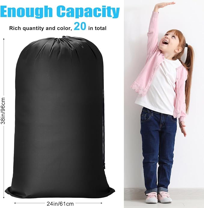Nuogo 20 Pcs Laundry Bag Washable Travel Laundry Bags with Drawstring Lock Closure Large Heavy Duty for Camping Tent Blankets Dirty Clothes Yarn Fabric Storage, 38 x 24 Inches(Black, Pink) - Image 2