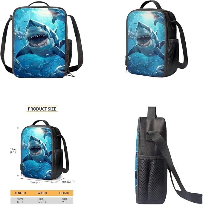 Shark Backpack for Boys Kids Backpack with Lunch Box Water Bottle Bag and Cute Pencil Case 4PCS Set Bookbag with Front Pocket for School Teens 17 inch Large Capacity School Bag for Girls - Image 4