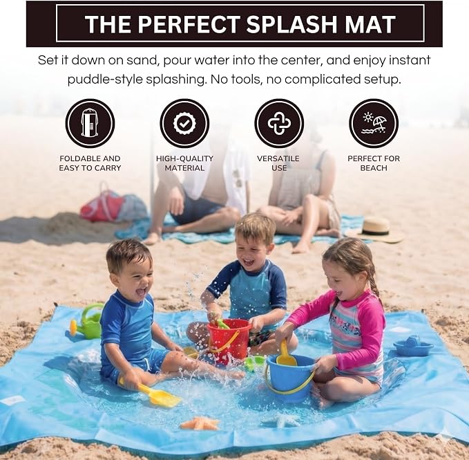 2-in-1 Kids, Baby & Infants Beach Pool & Waterproof Picnic Blanket - Large 6.5' Portable Paddling, Pool & Play Mat & Waterproof Carrying Bag, Outdoor Summer, Toddle Child & Kid, Aquamarine Blue Dream - Image 3