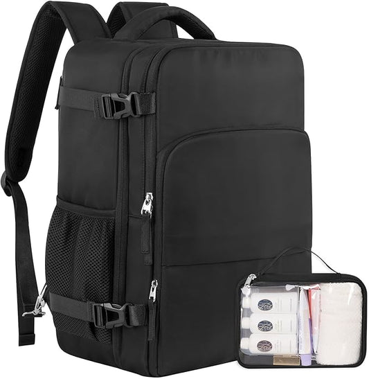 Sinaliy Travel Backpack for Men Women, Airline Approved Personal Item Bag | Waterproof 16 Inch Laptop Backpack for Work, College, Weekend, Business, Travel Bag with Wet Pocket, Black by Sinaliy