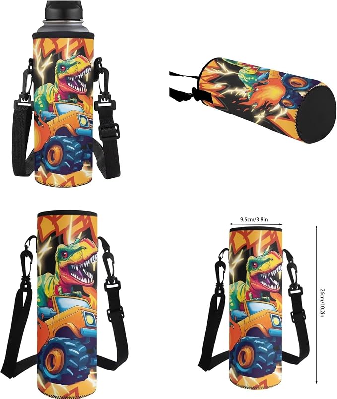 Fire Dinosaur Car Kids Elementary School Backpacks For Boys with Lunch Box Soft Pencil Case Water Bottle Sleeve for Ages 6-10 4Pcs Set 17 Inch Large Capacity Lightweight Supplies School Gift - Image 6