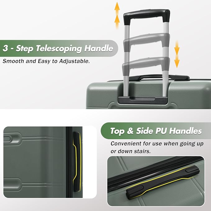 Merax Luggage Set,6 Piece Suitcase with Bags,Lightweight Carry on Luggage | 14/20 IN Airplane Approved,24/28IN Hardside Suitcase with Double Spinner Wheels Handle Password Lock,Army Green - Image 4