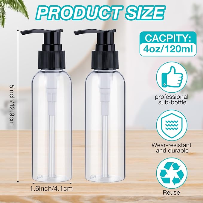 Nuenen 48 Pcs Refillable Empty Lotion Bottles 4oz/120ml Plastic Pump Bottles Conditioner Shampoo Dispenser Leak Proof Pump Container for Body Wash, Creams, Liquid Soap (Black) - Image 2